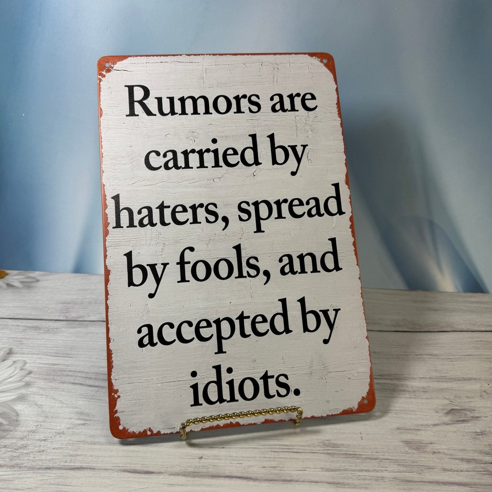 New Metal Wall Sign White Distressed Rumors Quote Rustic Decor Man Cave Truth
